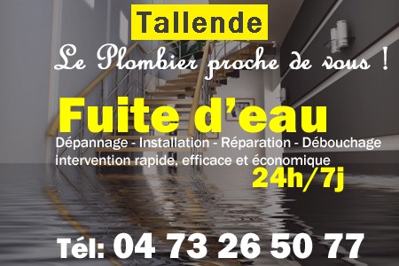 fuite Tallende - fuite d'eau Tallende - fuite wc Tallende - recherche de fuite Tallende - détection de fuite Tallende - dépannage fuite Tallende