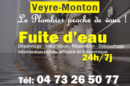 fuite Veyre-Monton - fuite d'eau Veyre-Monton - fuite wc Veyre-Monton - recherche de fuite Veyre-Monton - détection de fuite Veyre-Monton - dépannage fuite Veyre-Monton