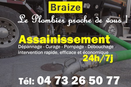 assainissement Braize - vidange Braize - curage Braize - pompage Braize - eaux usées Braize - camion pompe Braize