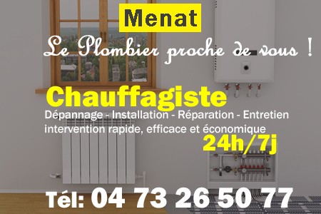 chauffage Menat - depannage chaudiere Menat - chaufagiste Menat - installation chauffage Menat - depannage chauffe eau Menat