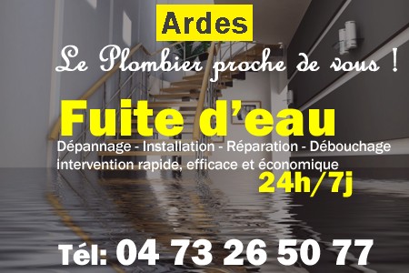 fuite Ardes - fuite d'eau Ardes - fuite wc Ardes - recherche de fuite Ardes - détection de fuite Ardes - dépannage fuite Ardes