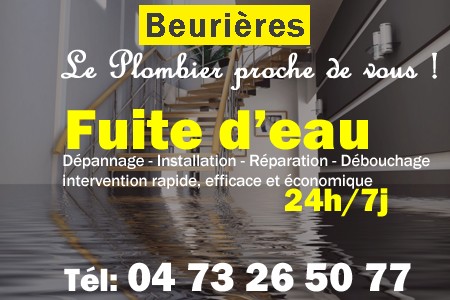 fuite Beurières - fuite d'eau Beurières - fuite wc Beurières - recherche de fuite Beurières - détection de fuite Beurières - dépannage fuite Beurières