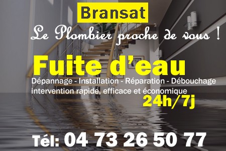 fuite Bransat - fuite d'eau Bransat - fuite wc Bransat - recherche de fuite Bransat - détection de fuite Bransat - dépannage fuite Bransat