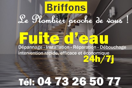 fuite Briffons - fuite d'eau Briffons - fuite wc Briffons - recherche de fuite Briffons - détection de fuite Briffons - dépannage fuite Briffons