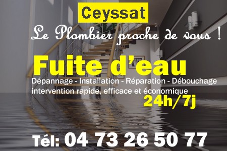 fuite Ceyssat - fuite d'eau Ceyssat - fuite wc Ceyssat - recherche de fuite Ceyssat - détection de fuite Ceyssat - dépannage fuite Ceyssat