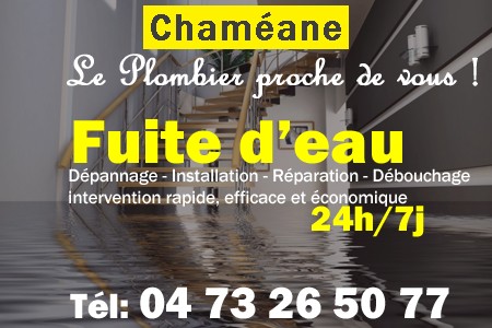 fuite Chaméane - fuite d'eau Chaméane - fuite wc Chaméane - recherche de fuite Chaméane - détection de fuite Chaméane - dépannage fuite Chaméane