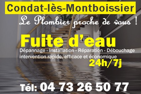 fuite Condat-lès-Montboissier - fuite d'eau Condat-lès-Montboissier - fuite wc Condat-lès-Montboissier - recherche de fuite Condat-lès-Montboissier - détection de fuite Condat-lès-Montboissier - dépannage fuite Condat-lès-Montboissier