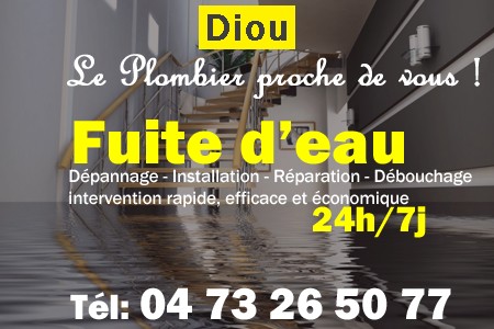 fuite Diou - fuite d'eau Diou - fuite wc Diou - recherche de fuite Diou - détection de fuite Diou - dépannage fuite Diou