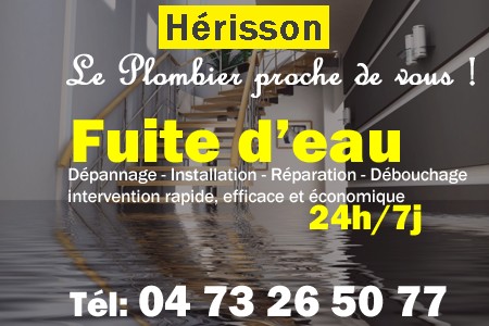 fuite Hérisson - fuite d'eau Hérisson - fuite wc Hérisson - recherche de fuite Hérisson - détection de fuite Hérisson - dépannage fuite Hérisson