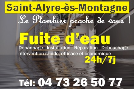 fuite Saint-Alyre-ès-Montagne - fuite d'eau Saint-Alyre-ès-Montagne - fuite wc Saint-Alyre-ès-Montagne - recherche de fuite Saint-Alyre-ès-Montagne - détection de fuite Saint-Alyre-ès-Montagne - dépannage fuite Saint-Alyre-ès-Montagne