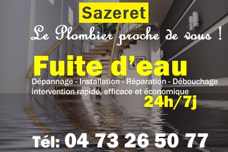 fuite Sazeret - fuite d'eau Sazeret - fuite wc Sazeret - recherche de fuite Sazeret - détection de fuite Sazeret - dépannage fuite Sazeret