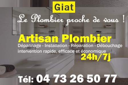 Plombier Giat - Plomberie Giat - Plomberie pro Giat - Entreprise plomberie Giat - Dépannage plombier Giat