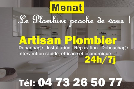 Plombier Menat - Plomberie Menat - Plomberie pro Menat - Entreprise plomberie Menat - Dépannage plombier Menat